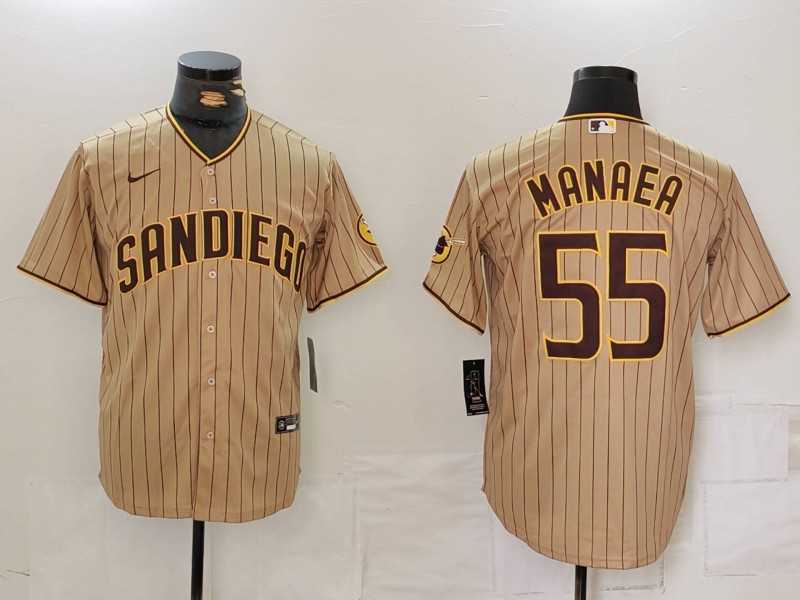 Men%27s San Diego Padres #55 Sean Manaea Khaki Cool Base Stitched Jersey